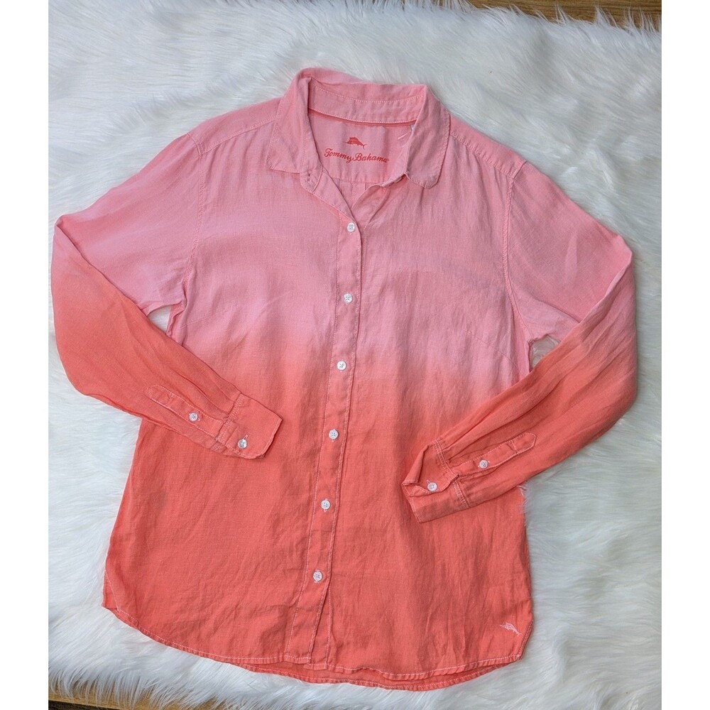 Tommy Bahama Men’s Linen Shirt Pink Long Sleeve Button Down Medium - Picture 9 of 12